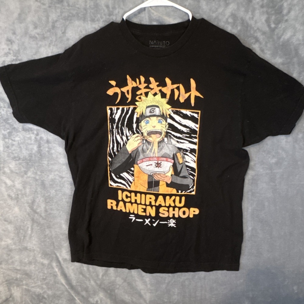 Naruto Men's Black Ichiraku Ramen Shop Graphic Cotton Knit Crew T-Shirt XL
